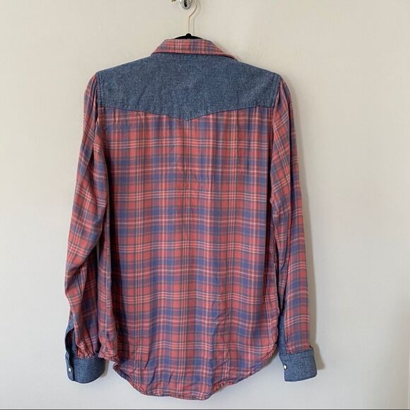 NSF Plaid Two Tone Pearl Button Down Shirt - Picture 2 of 9